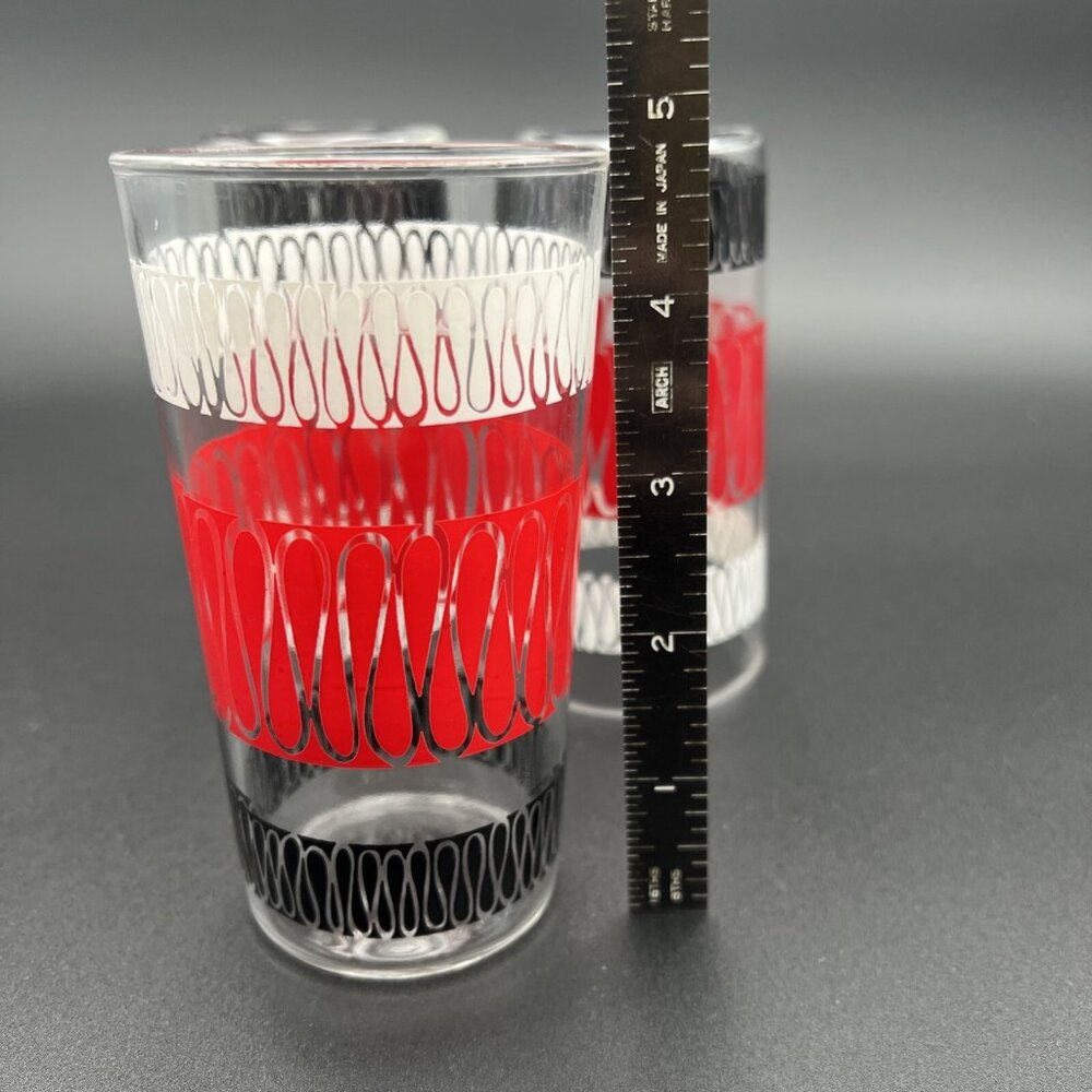 VTG MCM Anchor Hocking Set of 3 Glasses Red White Black Ribbon Squiggle 4 3/4" - Picture 7 of 8